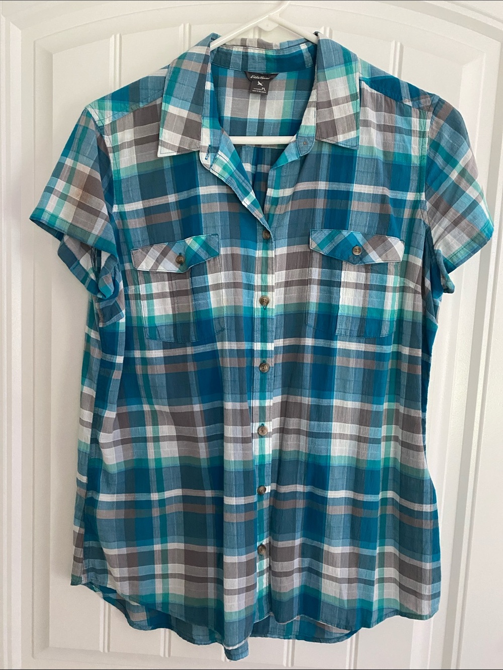 Eddie Bauer Blue Teal Plaid Button-Up Shirt